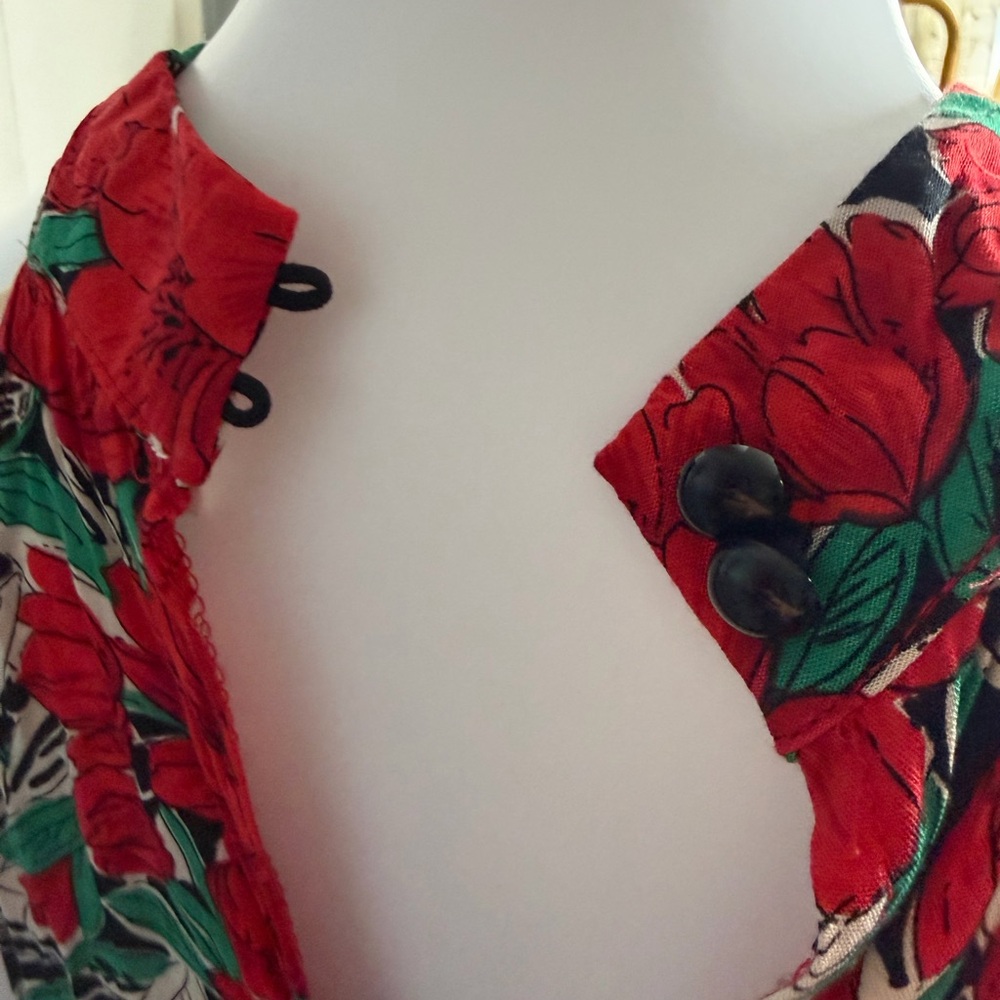 Floral Maxi Dress Red and Green Halter Colorful S - Picture 5 of 8